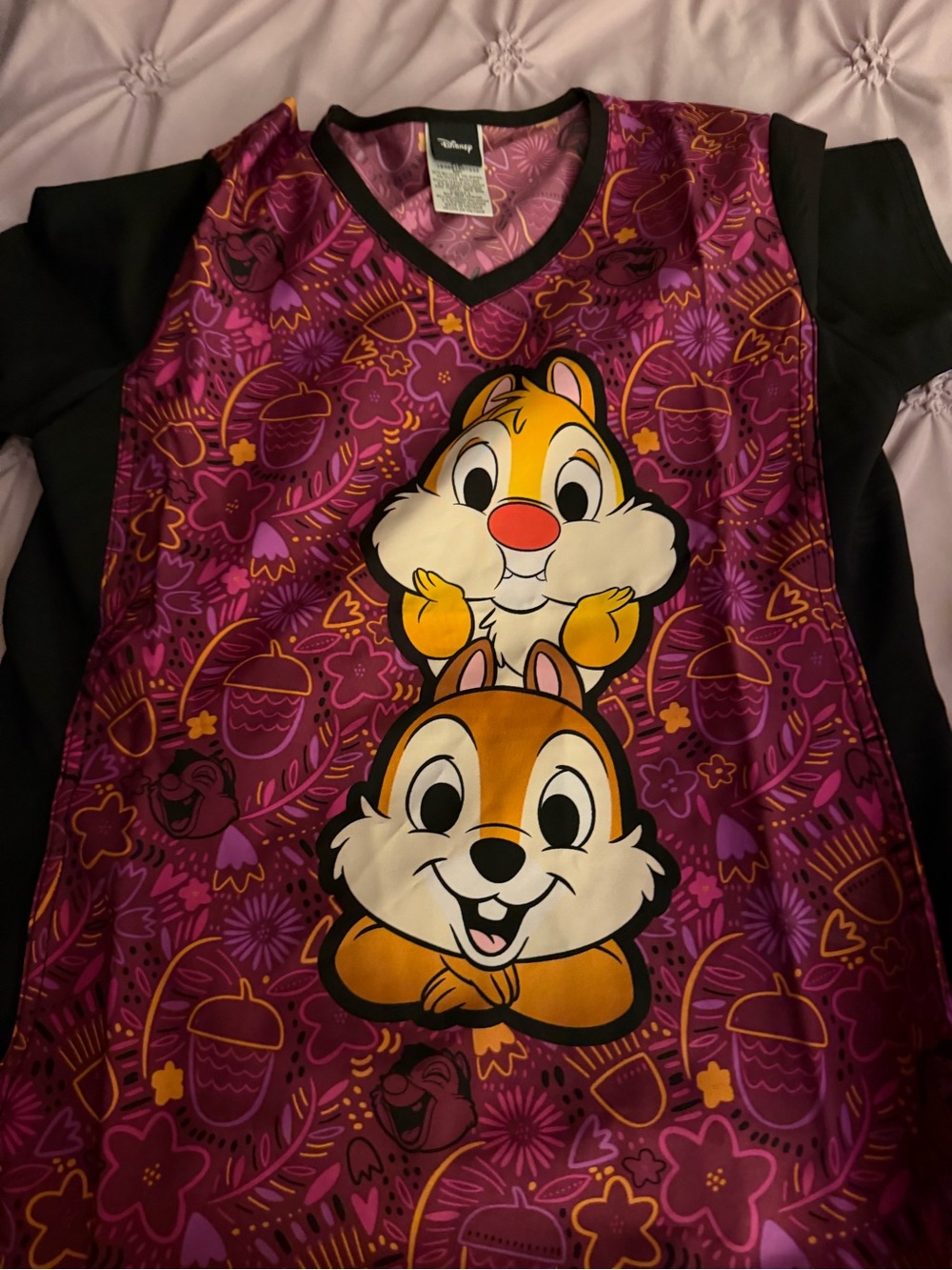 Disney scrub Chip 'n' Dale Purple Character Short Sleeve top